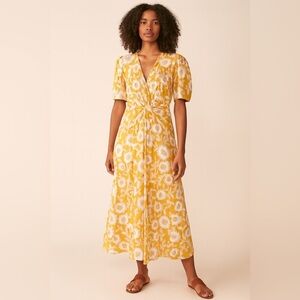 Tanya Taylor yellow floral vneck midi dress